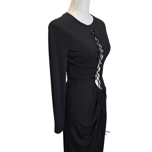 First Distraction Sext Black Maxi Slit Strap For Days Dress Sz. US 6 - Picture 3 of 9